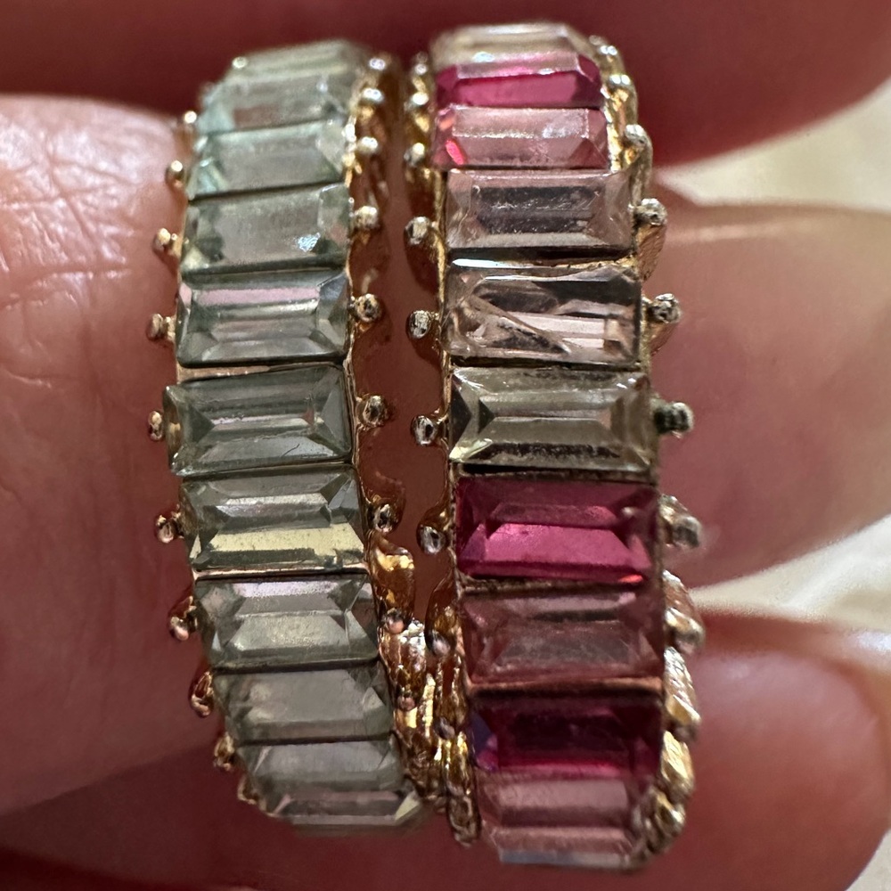 Sale price elegant two band Rings Pink and white Eternity crystal Gemstone - Picture 6 of 7
